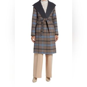 NWT Elie Tahari Wallace Plaid Wrap Coat with Belt